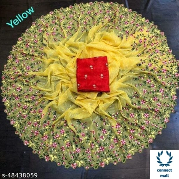 Charvi Voguish Sarees  Georgette Saree - Saree Length Size:5.5m Blouse Length Size:0.8m, Yellow, Georgette, Blouse Fabric:Art Silk, Multipack:1